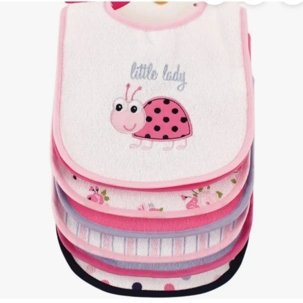 NWT Pink Baby Bibs And Bath Towel Set
